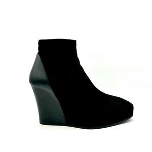ANN DEMEULEMEESTER BLACK LEATHER BOOTS ANKLE BLACK WEDGE BOOT PLATFORM BOOT 38.5